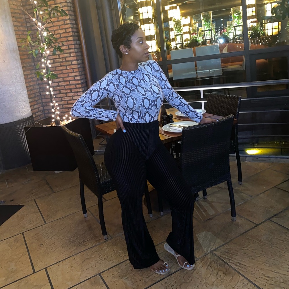 House of CB ‘Avena’ Black Stripe Devore Wide Leg Trousers